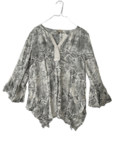 Haute Hippie Womens Top Tribe Snakeskin Print Blouse Bell Sleeve Gray/Cream Sz S - £12.98 GBP