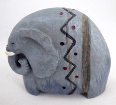 African Elephant Figurine Blue Gray Hand Painted Resin Carved Wood Look 4&quot; tall - £14.96 GBP