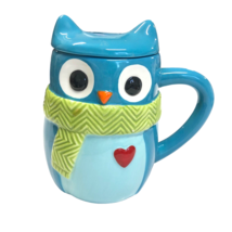 Owl Mug Handle &amp; Lid St Nicholas Square Teal Blue 5.5&quot; Tall Merry Merry ... - $15.09