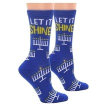 Happy Hanukkah Menorah Novelty Crew Socks Shoe 4 10 Jewish Holiday Gift NWT - $16.23