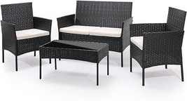 4 Pieces Patio Furniture Sets, Non Slip Foot Pads Wicker Rattan Sofa Cha... - $468.99
