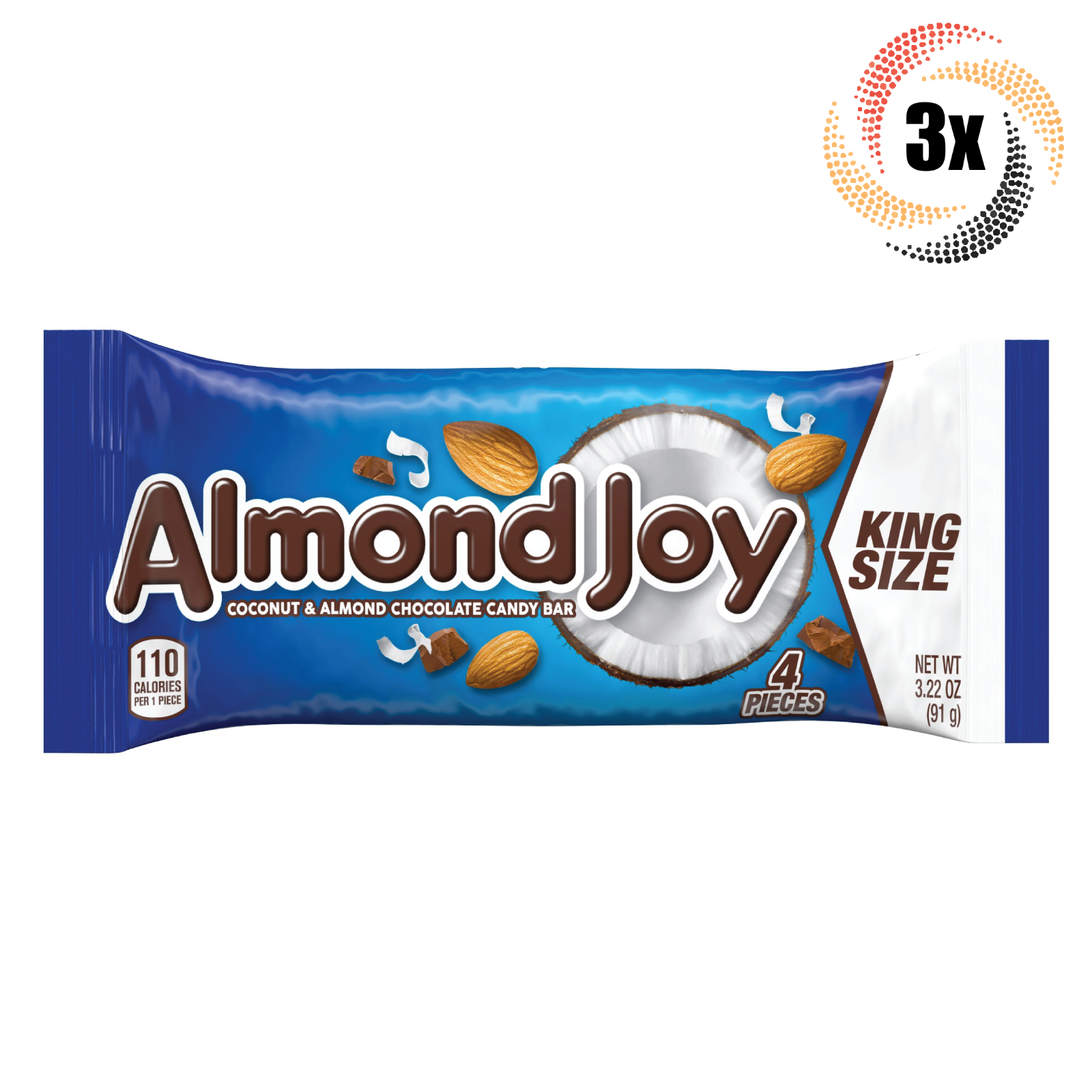 Primary image for 3x Packs Almond Joy Coconut Almond Chocolate Candy | 4 Pieces Per Pack | 3.2oz
