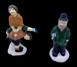 Christmas Village Figure Figurines Pieces Set Lot 2 Dickens Old Man Children VTG - £14.52 GBP