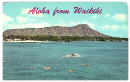 Surfing at Waikiki Diamond Head United Airlines Photo Hawaii Postcard - £7.73 GBP