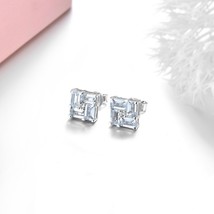 925 sterling silver earrings inlaid with natural aquamarine square mosaic women&#39; - £91.36 GBP