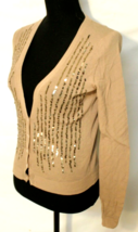 J. CREW CARDIGAN SWEATER SIZE SMALL TAN COTTON SEQUINED BUTTON FRONT KNI... - £13.13 GBP
