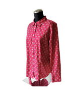 Talbots Red White Print Collared Wrinkle Resistant Long Sleeve Shirt - W... - $524.53 MXN