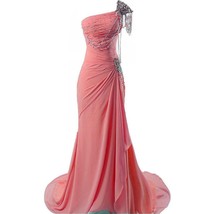 Kivary Women&#39;s Beaded One Shoulder Crystals Chiffon Long Corset Prom Evening Dre - £100.61 GBP