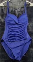 La Blanca Bodysuit Womens Size 6 Blue Ruched Nylon Casual Sleeveless V Neck - $15.69
