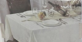 Jacquard Tablecloth With Runner Set White Tablecloth &amp; Taupe Runner 70&quot; ... - $14.72