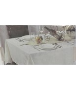 Jacquard Tablecloth With Runner Set White Tablecloth &amp; Taupe Runner 70&quot; ... - £11.57 GBP