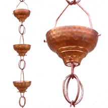 Pure Copper 8.5-Ft Rain Chain with 13 Hammered Funnel Shape Cups - £145.99 GBP