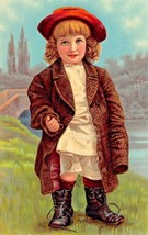 Cute Blond Young Girl In Oversized Coat &amp; Boots Embossed Postcard - £7.59 GBP