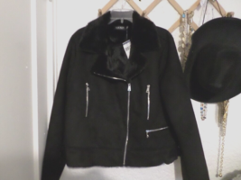 Lauren Ralph Lauren Women&#39;s Faux Shearling Moto Black Jacket Size XL NWT - $173.25