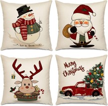 Set of 4 Christmas Print Faux Canvas Throw Pillow Covers - Zipper - 17&quot;x17&quot; - £9.89 GBP