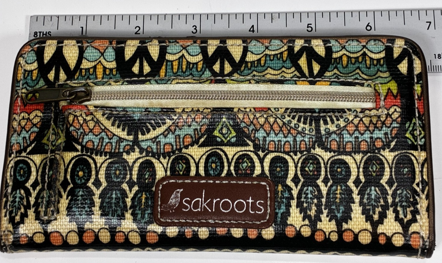 Sakroots Wallet Clutch Peace Double Zipper Multicolor Embroidery Trim Boho Bird Item image 9