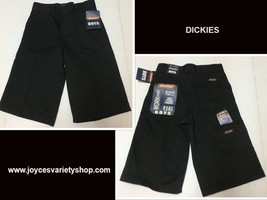 Dickies Black Work Shorts Boys Sz 10R/26W Adjustable Waist Cell Ph Pocket - $10.99