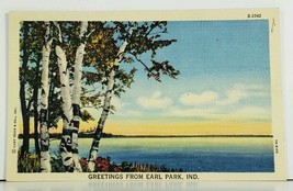 Earl Park Indiana Greetings Scenic View Lake Pier Curt Teich Linen Postc... - $6.95