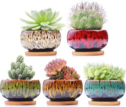Beautiful Ceramic Succulent Garden Pots, Planters With Drainage And Attached,  - £31.94 GBP