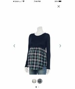 a glow maternity top Navy Upper Plaid Lower Size Medium - $23.38