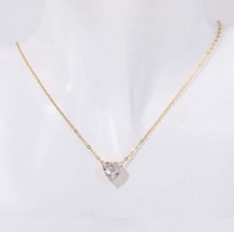 Diamond &amp; Gold Heart Necklace - April Birthstone Necklace - $12.56