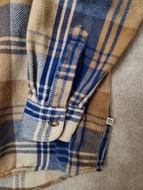Cabelas Heavy Flannel Shirt Jacket Mens L Blue Tan Button Up Shacket - £34.72 GBP