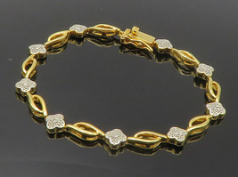 925 Sterling Silver - Genuine Diamonds Gold Plated Floral Chain Bracelet- BT4808 - £69.93 GBP