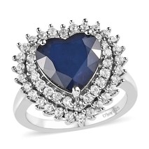 Sapphire Engagement Ring With CZ Gemstone, Heart Shape Wedding Jewelry For Her - £64.22 GBP