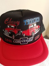OLD VTG Chevy Trucks -1946 &amp; 1957 in 3-D graphics on a Black Mesh w/red bill bal - £16.03 GBP
