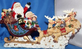 Santa Claus Sleigh Table Topper Christmas Decoration Boxed 2002 Reindeer 16&quot; - £26.57 GBP