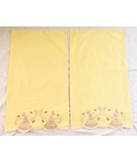 Pair Vintage Yellow Embroidered Pillowcases Girl Butterfly Crochet Cotta... - £23.34 GBP