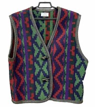 Susan Bristol Womens Wool Vest Large Boxy Aztec Toggle Buttons USA Felt - $15.93