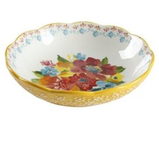 Four (4) Pioneer Woman ~ FLORAL MEDLEY ~ YELLOW ~ 7.5&quot; Pasta Bowls ~ Sto... - £37.28 GBP