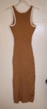 Woman&#39;s Long Brown Stretchy Rib-Knit Sleeveless Dress with 14&quot; Slit - Si... - $11.61