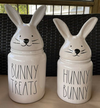 RAE DUNN Canister set Easter 3-D HUNNY BUNNY &amp; BUNNY TREATS EAR LIDS Rar... - £55.81 GBP