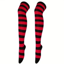 Striped Patterned Socks (Thigh High) Red and Black - £4.58 GBP