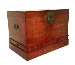 Antique Chinese Trunk (3536), Red Lacquer Hand Painted, Circa 1800-1849 - £736.30 GBP