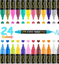 &quot;24 Colors Dual Tip Acrylic Paint Pens - Premium Markers for Wood, Canvas, Rock  - £16.98 GBP