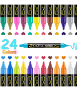 "24 Colors Dual Tip Acrylic Paint Pens - Premium Markers for Wood, Canvas, Rock  - $22.00