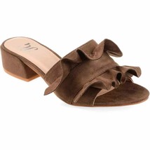 Journee Collection Women Ruffled Slide Sandals Sabica Size US 6.5M Taupe Brown - £26.65 GBP