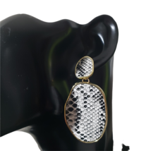 Womens White Snakeskin Print Faceted Oval Shaped Dangling Post Earrings Jewelry - £24.12 GBP