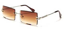 NEW RIMLESS HIP HOP DESIGNER BROWN GOLD SUNGLASSES RECTANGLE UV400 GSL28203 - £11.73 GBP