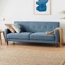 Mellow Adair Mid-Century Modern Sofa Couch In Heather Blue Tufted Linen ... - £397.52 GBP