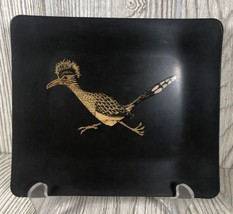 Couroc Roadrunner Bird Tray Plate Southwest Desert Inlaid Black Vintage MCM - $18.76