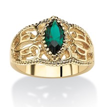 Women Marquise Cut 14K Gold Filigree May Emerald Birthstone Ring 5 6 7 8 9 10 - £63.94 GBP