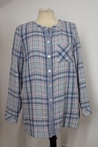 J Jill S Blue Check Plaid Long Sleeve Button-Up Roll Tab Top Woven Gauze Cotton - £22.38 GBP