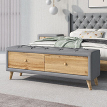Upholstered Wooden Storage Ottoman Bench with 2 Drawers For Bedroom - Gray - £182.77 GBP