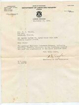 1935 State of Michigan Department of Labor and Industry Letter - $17.82