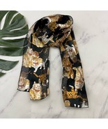 Vintage Y2k Cat Print Scarf Black Tan Cartoon Kittens Semi Sheer Stripe ... - $18.80