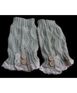Womens Beige Taupe Open Knit Soft Boot Cuffs Covers Toppers Lace Button ... - £10.90 GBP
